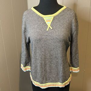 Cousin Johnny black/white stripe contrast pastel stripe knit top. Large.